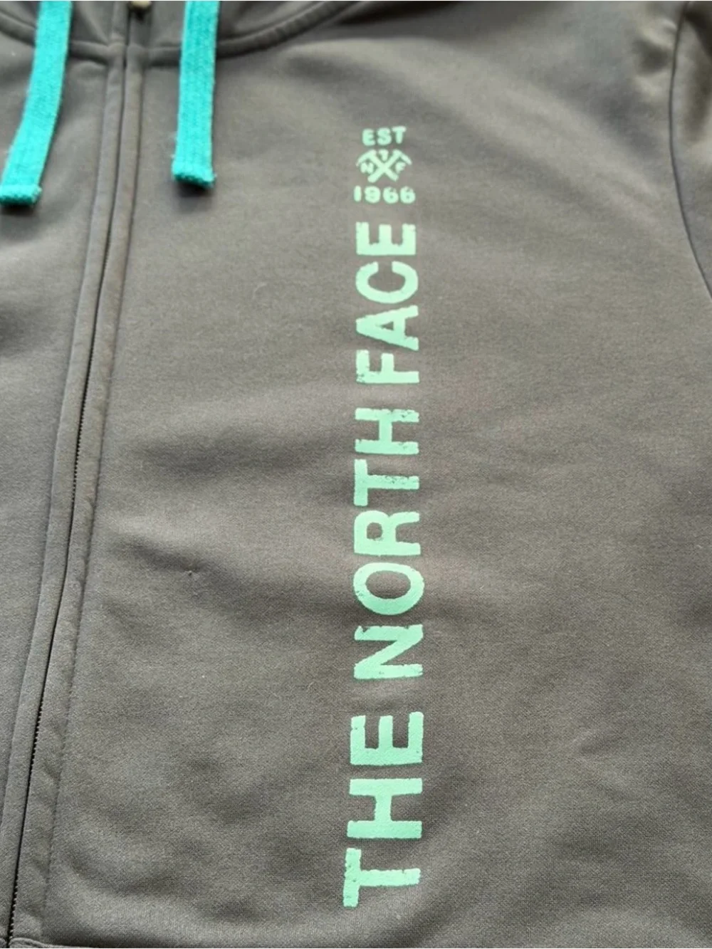The North Face Navy Hoodie with Teal Logo and Drawcords